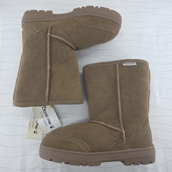 Bearpaw Unisex Brandy Brown Suede Shearling Lined Boots Size 6/7 NEW - Picture 9 of 13